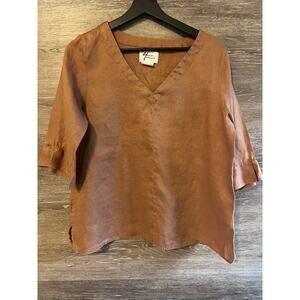 Andrea Jovine 100% linen top shirt smock clay brown Small Blouse Langenlook